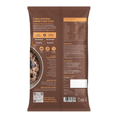 Chocolate Oats with Millets, Flax seeds, Almonds | 100% real cocoa | Instant, No Cooking