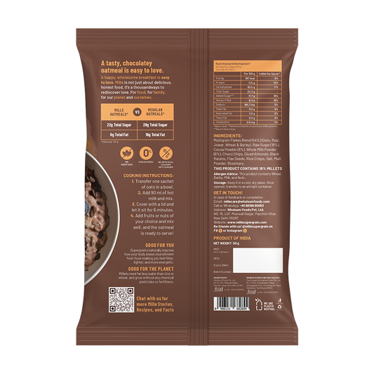 Chocolate Oats with Millets, Flax seeds, Almonds | 100% real cocoa | Breakfast Oats 50g