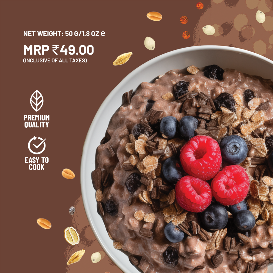 Chocolate Oats with Millets, Flax seeds, Almonds | 100% real cocoa | Breakfast Oats 50g