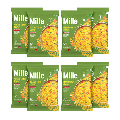 Mille Instant Masala Oats + Jowar with Whole Grains and Veggies | Pack of 8