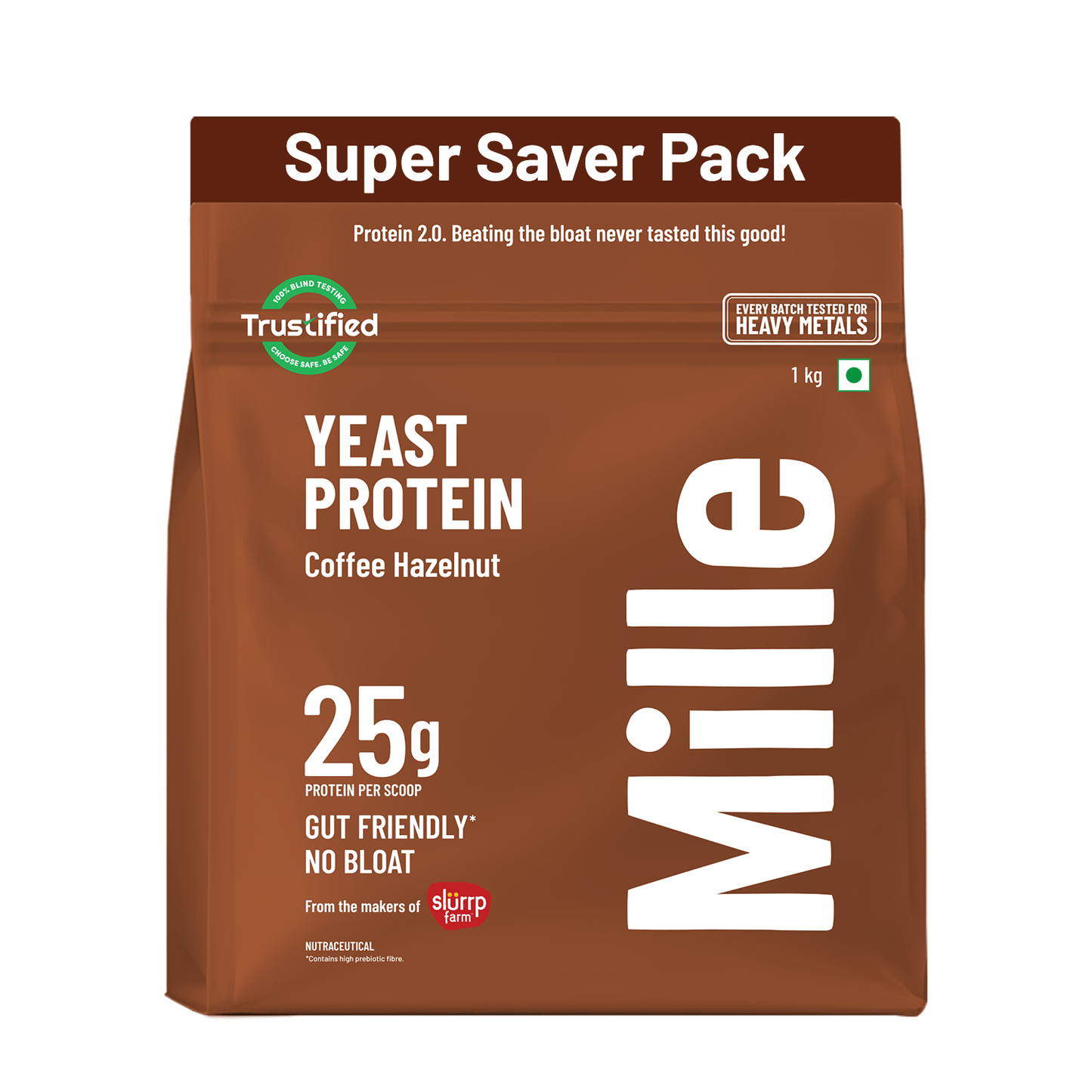 Mille Protein | 25g/Scoop | Coffee Hazelnut | Fermented Yeast Protein | No Bloat I Vegan  | 1 Kg