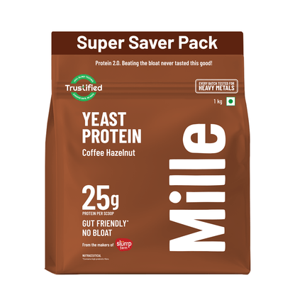 Mille Protein | 25g/Scoop | Coffee Hazelnut | Fermented Yeast Protein | No Bloat I Vegan  | 1 Kg