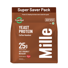 Mille Protein | 25g/Scoop | Coffee Hazelnut | Fermented Yeast Protein | No Bloat I Vegan  | 1 Kg