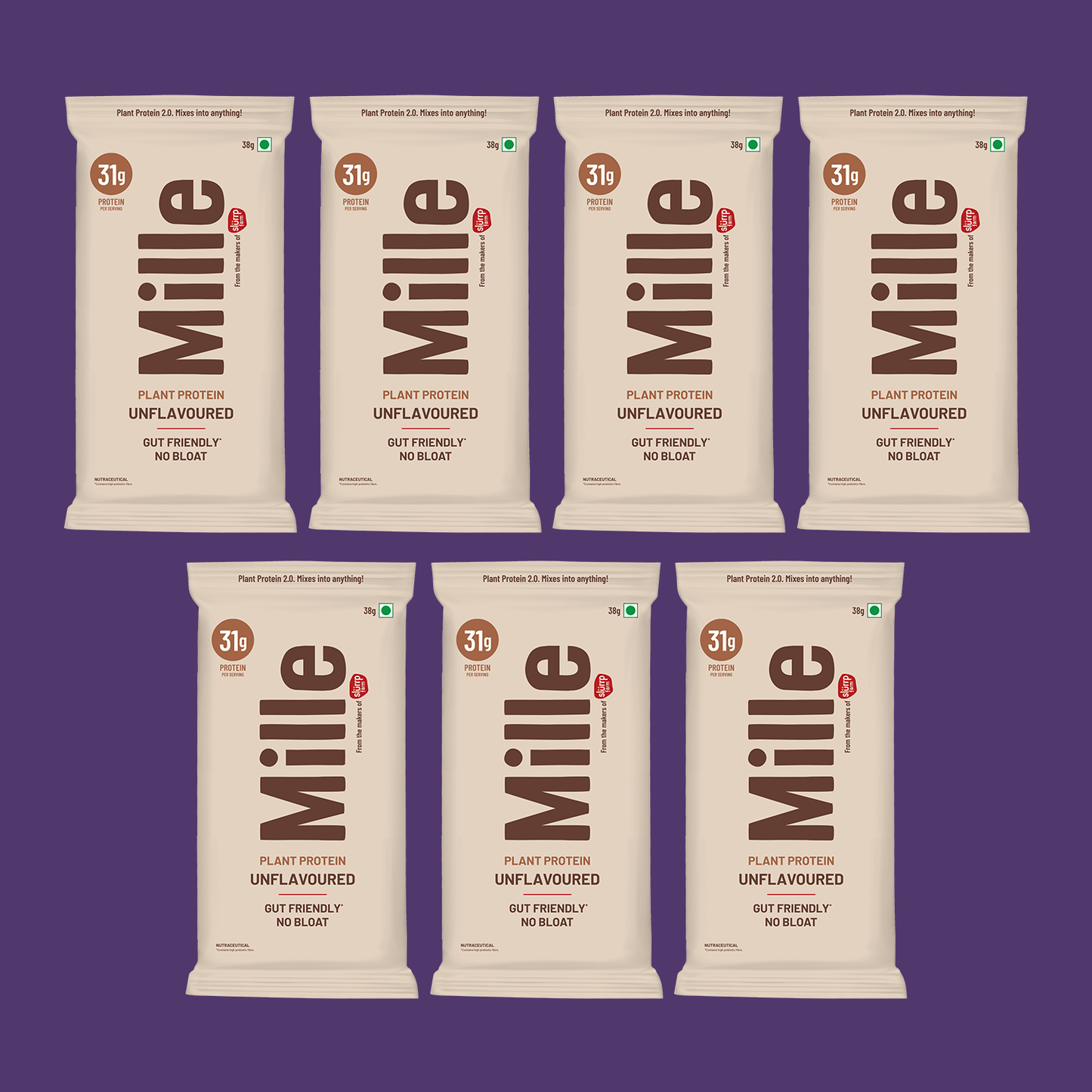 Mille Plant Protein | 31g Protein/Scoop | Unflavoured Trial Pack of 7 | 38g Trial Pack x 7