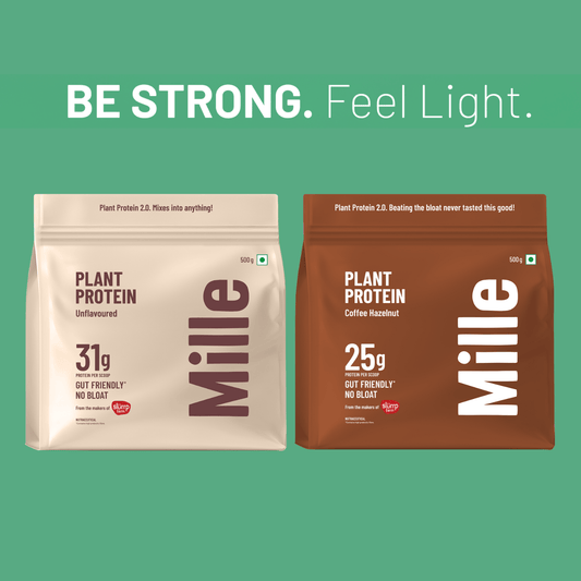 Mille Plant Protein Combo | 25g/Scoop | Coffee Hazelnut  & Unflavoured | Fermented Yeast Protein | No Bloat I Vegan  | Pack of 2
