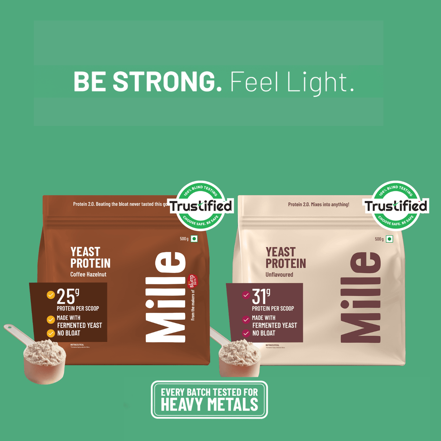 Mille Protein Combo | 25g/Scoop | Coffee Hazelnut  & Unflavoured | Fermented Yeast Protein | No Bloat I Vegan  | Pack of 2