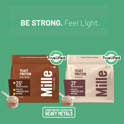 Mille Plant Protein Combo | 25g/Scoop | Coffee Hazelnut  & Unflavoured | Fermented Yeast Protein | No Bloat I Vegan  | Pack of 2